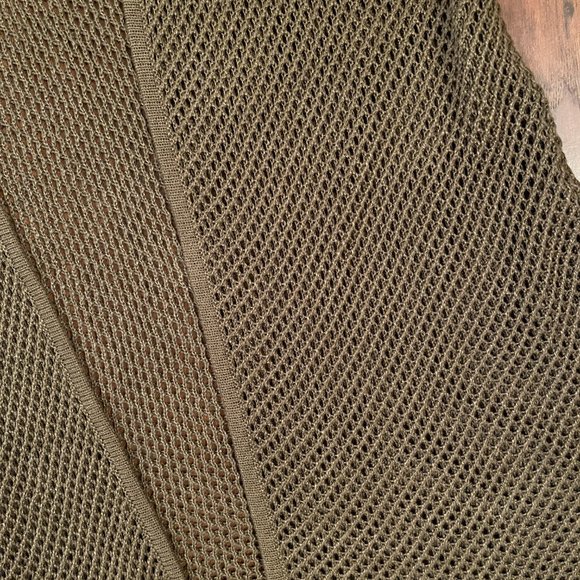 Open Knit Open Front Olive Green Long Cardigan Sweater - Picture 2 of 7